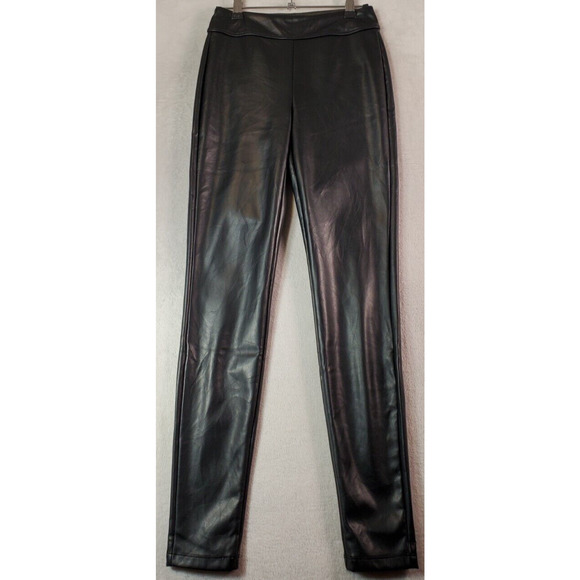 SO‎ Leggings Womens XS Black Leather 100% Polyester High Rise Skinny Leg Pockets - Picture 1 of 8